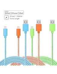 Wireless: iPhone 6 Cable, 3 Packs F-colorTM [ Apple MFi Certified ] Extra Long Lightning to USB Cord and Data Sync Cable with Sturdy Tangle-free Nylon Braided Jacket and Premium 8 pin Compact Connector Compatible for iPhone 6 (4.7) / Plus (5.5) / 5C / 5S / 5, iPad Air / mini /mini 2 / 4th Generation, iPod Touch 5th Generation, iPod Nano 7th ( 12 months Warranty )( Orange + Green + Blue ) 6 feet 1.8 Meter - F-color
