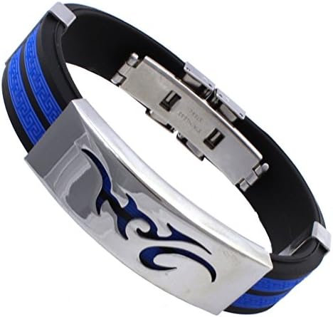 Cheo Rish Mens Silicone and Steel Bracelets Wristband Basketball Football Running Band,Fire Pattern