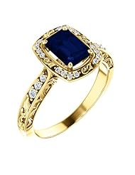18K Yellow Gold 7.00x5.00mm Emerald Cut Sapphire and Diamond Ring -- LIFETIME WARRANTY