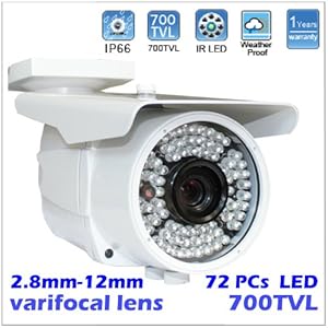 Surveillance Weatherproof Vari-Focal 2.8~12mm Manual Zoom Lens 700TVL Sony CCD 72pcs LEDs infrared Outdoor Bullet CCTV Security Camera