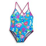 Plaid Fish - Girls One Piece Floral Bathing Suit, Turquoise