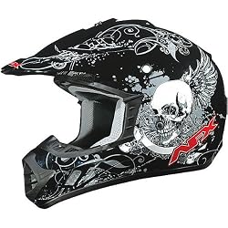 AFX Skull Adult FX-17 Motocross Motorcycle Helmet w/ Free B&F Heart Sticker Bundle - Black