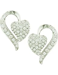 1.00 Carat (ctw) 14k White Gold Round White Diamond Ladies Fashion Heart Earrings