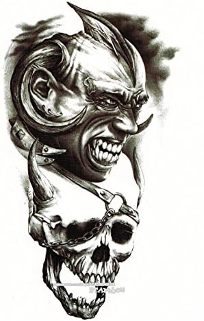 BTArtbox Big Pattern Style 6 inch X 8 inch Skull&Grimace Pattern Body Art Stickers High Quality Removable Easy to Use Waterproof Long Duration Flash Temporary Tattoo - One Sheet(#20)