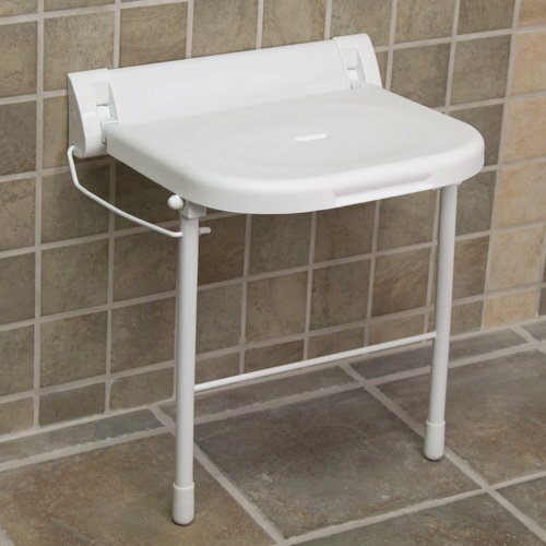 Large Wall Mount Folding Shower Seat with Legs ADA Compliant White