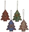 Antique Style Embroidered and Sequined Tree Christmas Ornaments 4"x3.25" Set of 4