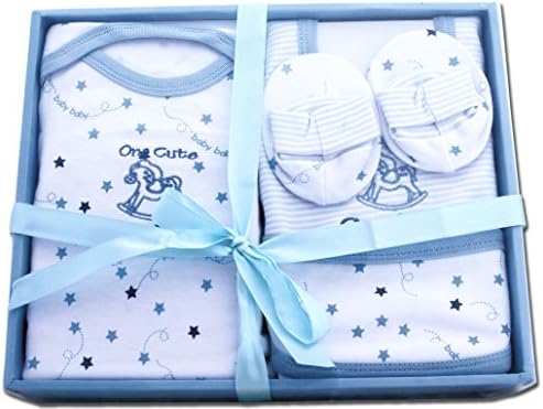 Blue Western Cowboy Baby Infant Layette Set with Creeper, Booties & Bib