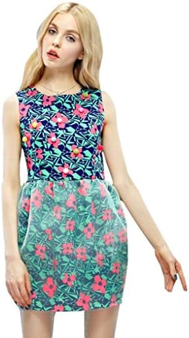 Elf Sack Womens Summer Dress Round Neck Sleeveless Piecing Organza Flower Bud XX-Large Size