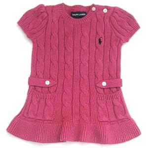 Ralph Lauren Infant Cable-knit Dress in Rose; Navy Blue Pony