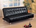 Contemporary Black Vinyl Futon Sofa Bed w/Metal Legs