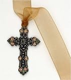 Set of 4 Gold Organza Ribbon and Cross Pendants #11323