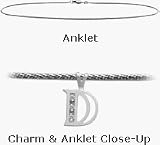 Initial Diamond D White Gold 10 Charm Anklet