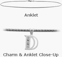 Initial Diamond D White Gold 10 Charm Anklet