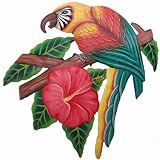 Parrot Hibiscus Tropical Haitian Metal Art Home Room Yard Decor ~ Breeze On In Sales