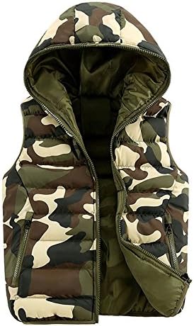Unisex Camouflage Hooded Padded Vest Winter Coat Army Green US Size S(Tag Size M)