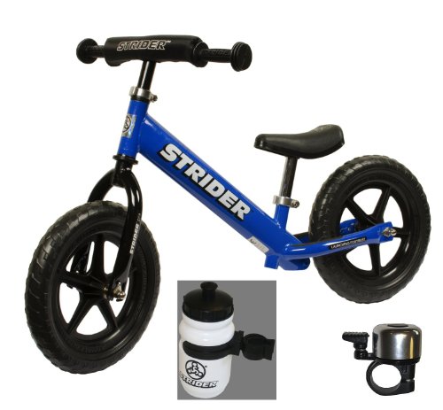 Strider ST-3 No-pedal Balance Bike +BONUS-Water Bottle and Bell (Bundle) (Blue)