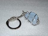 Blue Lace Agate Spiral Gemstone Crystal Cage Keyring
