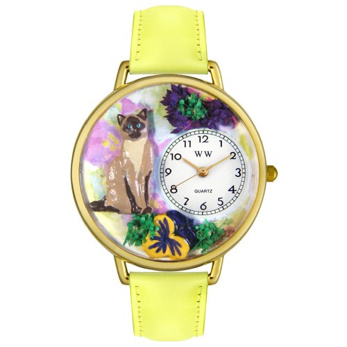 Whimsical Watches Unisex G0120007 Siamese Cat Yellow Leather Watch