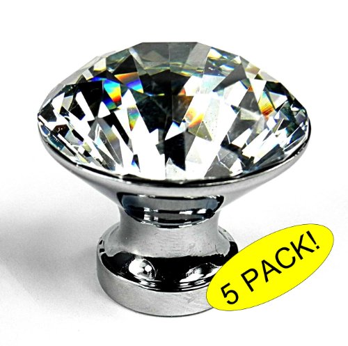 Winpoon® 5PCS 25mm Diamond Shape Crystal Glass Cabinet Knob Cupboard Drawer Pull Handle/Great for Cupboard, Kitchen and Bathroom Cabinets, Shutters, etc