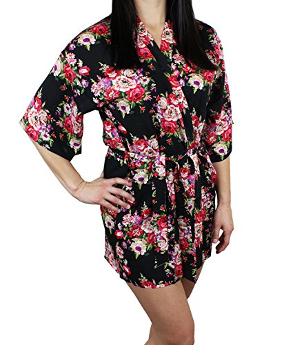 Women's Cotton Short Floral Robe - Bathrobe Flower Bridesmaids Dressing Gown