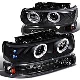 CHEVY CHEVROLET SILVERADO HALO LED PROJ HEADLIGHTS + BUMPER LIGHTS BLACK