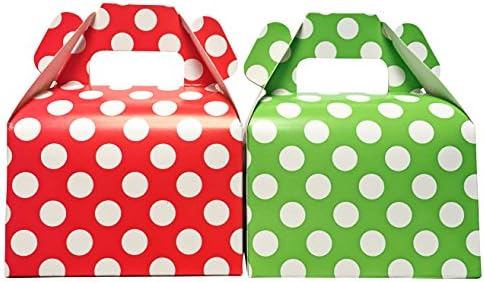 Green and Red Christmas Holiday Polka Dot Treat Boxes with Tree Gift Tags Included