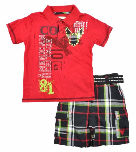 Company 81 Infant Boys Apple Red & Black Plaid 2Pc Short Set (18M)