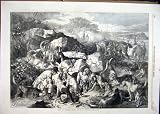 1867 COUNTRY SCENE FOX HUNTING HORSE DOGS ROCKS PRINT