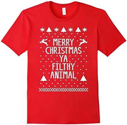Men's Christmas T-shirt - Merry Christmas Ya Filthy Animal Medium Red