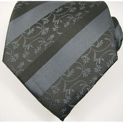 Black Grey Floral Mens Designer 100% Silk NeckTie