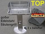 Edelstahl Standgrill Säulengrill Holzkohle BBQ Grill Hammergrill TOP Gartengrill