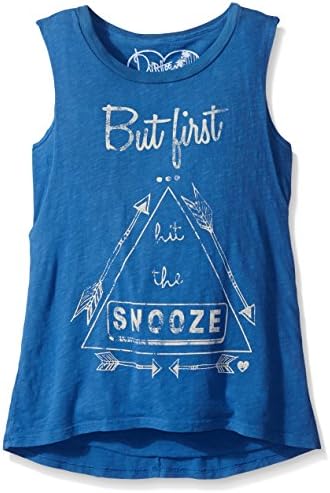 Dirtee Hollywood Girls' Big Girls' But First Hit Snooze Top, Denim Blue, Medium