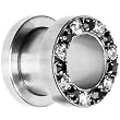 00 Gauge Stainless Steel Black Clear Gem Screw Fit Tunnel