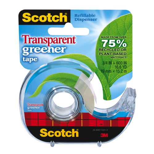 Scotch Transparent Greener Tape with 2 Piece Dispenser, 3/4 x 600 Inches, 1 Roll (39)