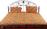 Floral Printed Kantha Stitch Bedspread from Sanganer - Pure Cotton with Pil ....