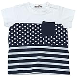 【H28年春夏物】 nico hrat(ニコフラート) 製品洗い加工済み 42/2天竺ドットボーダー切替Tシャツ 110cm/NV NO.B-260114