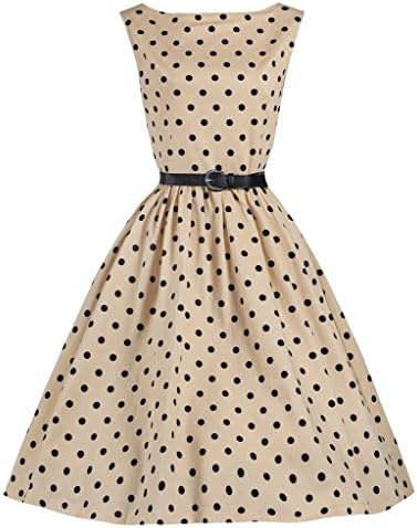 Hepburn Style Women's 1950s Vintage Polka Dots Swing Party Casual Dress with Belt