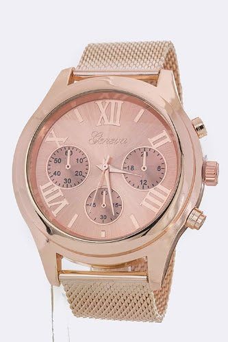 LAUREN SPADE Roman Number Mesh Band Large Fashion Watch (Rosegold)