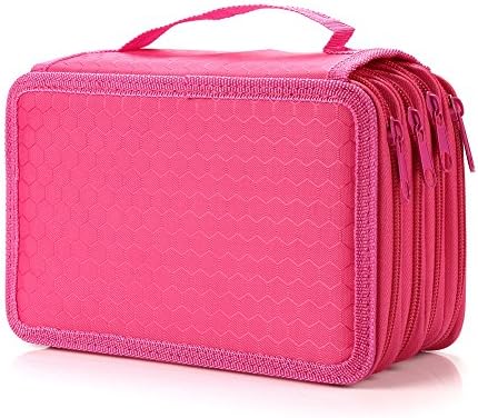 Feeto High Capacity 72 Pencil Holder Colored Pencils Case, Multi-layer Students Pen Holder Pen Bag Pouch Stationary Case for School Office Art Craft, Pencil Bag for Travel (Pink)
