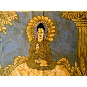 Indian Batik Fabric on Lord Buddha Indian God Cotton Fabric Tapestry Batik Painting Wall