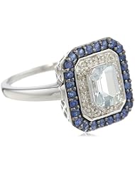 Sterling Silver Aquamarine, Blue Sapphire and Diamond Ring, Size 7