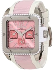Invicta Womens 11574 Cuadro Pink Dial White Leather and Pink Nylon Watch