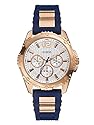 GUESS Women's U0325L8 Sporty Multi-Function Watch with Comfortable Navy Blue Silicone Strap & Rose Gold-Tone Interlinks
