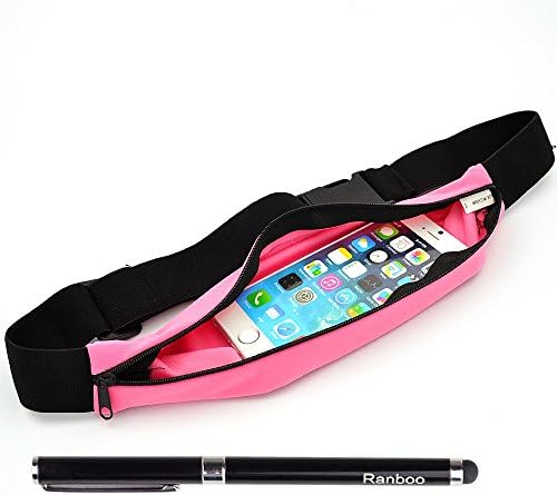 Ranboo Waist Pack Outdoor Workout Running Hiking Jogging Pouch Belt Waist bag Fanny Bag for Your Mobilephone, iphone , Keys, Id, Money and other Valuables + Ranboo 2 in 1 Stylus (Pink)
