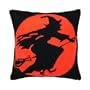 Halloween Flying Witch Throw Pillow, Hooked Wool, 18 Inches X 18 Inches
