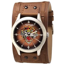 Ed Hardy Gents Brown Dial With Tiger Print Brown Leather Strap Watch: Ed Hardy: Amazon.co.uk: Watches