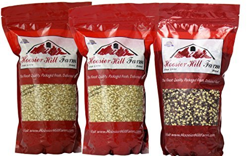 Hoosier Hill Popcorn 3 Varieties 1.5 Pounds each (Lady Finger / Baby White / Purple)