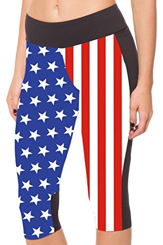 COCOLEGGINGS Womens 3D Digital Print Workout YOGA Capri Leggings with Designs