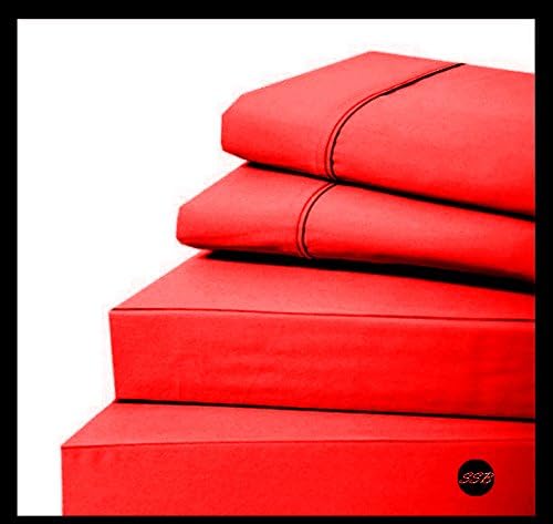 Luxurious Collection 4 Piece Attached with Fitted Sheet Waterbed Sheet Set 2100 Thread Count Queen 100% Microfiber Polyster Red Solid by Sam Stores
