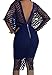 shekiss Summer Lace Sexy Party Deep V Collar Burst Club Bodycon Dresses For Women Blue Medium